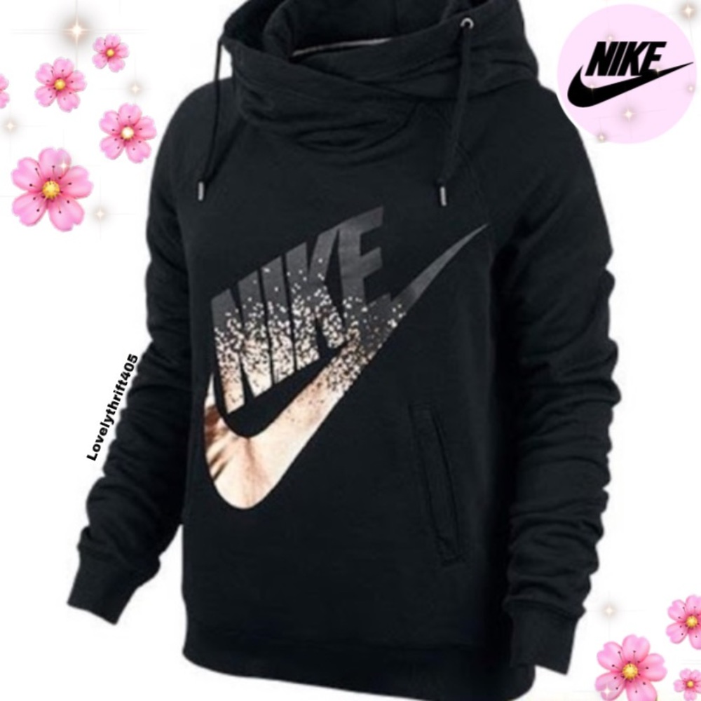 Nike Rally Funnel-Neck Metallic Logo Hoodie Size M - Picture 4 of 6